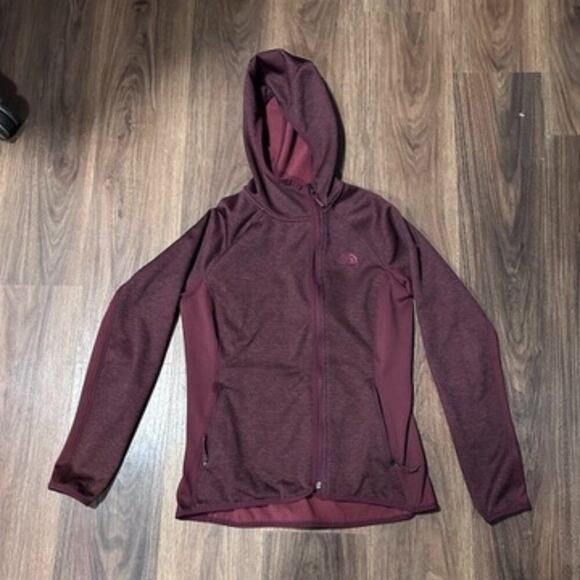 The North Face Zip Up Sweater Women Medium Red Maroon Hoodie Hooded Outdoor Hike - Picture 2 of 7